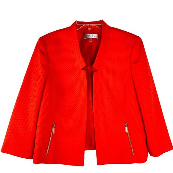 Kasper orange checked zipper office preppy open blazer 14 - Picture 1 of 7